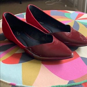 Aldo red patent and sued flats, pointed toe
